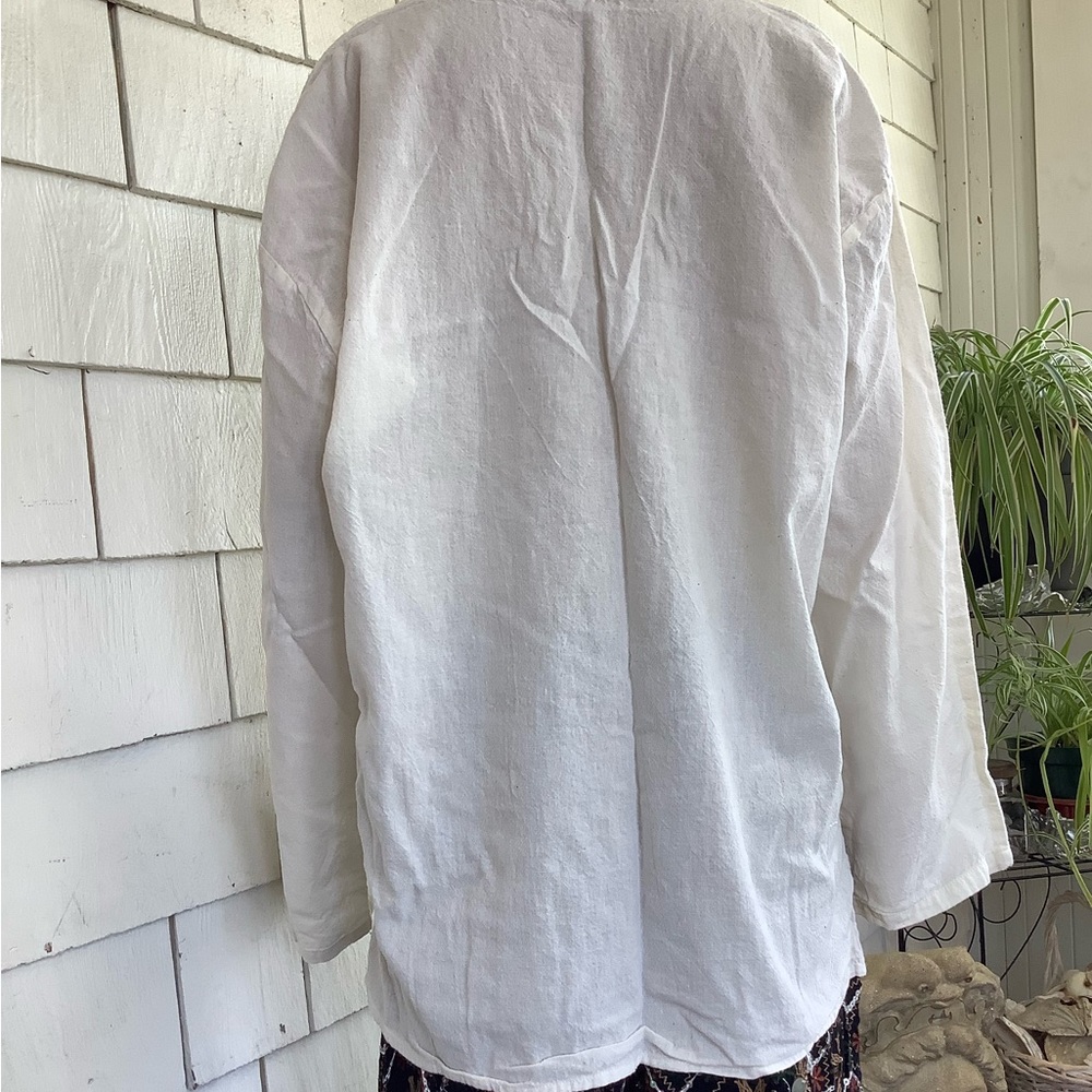 Vintage poet prairie blouse, cotton, linen, size 46 - Picture 6 of 9